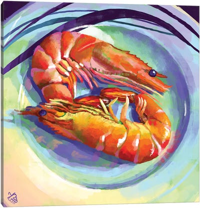 A Couple Of Shrimps Canvas Art Print - Very Berry