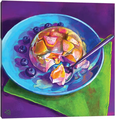 Peach Panna Cotta And Blueberries Canvas Art Print - Berry Art