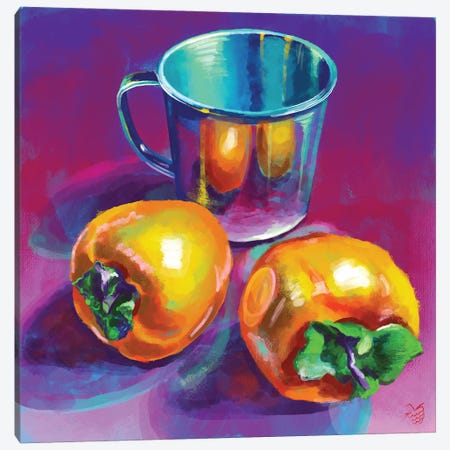 Persimmons And A Metal Jug Canvas Print #VRB59} by Very Berry Canvas Wall Art