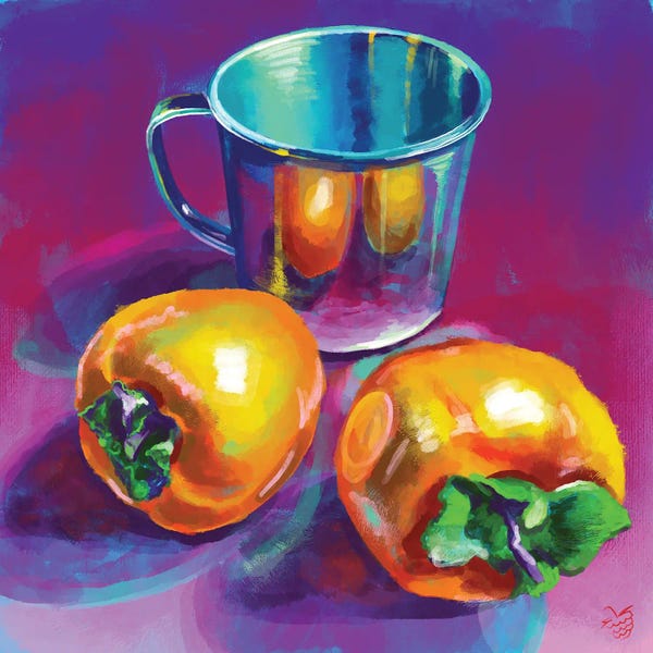 Persimmons And A Metal Jug