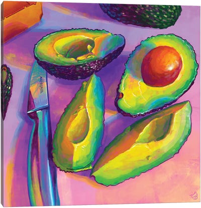 Avocado And A Half Canvas Art Print - Avocados