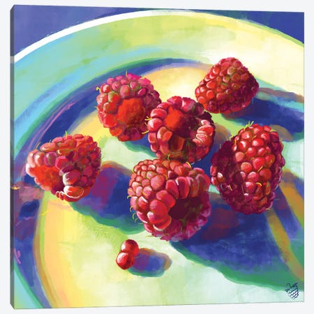 Raspberries On A Plate Canvas Print #VRB66} by Very Berry Canvas Artwork