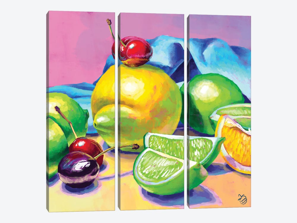 Lemons, Limes And Cherries by Very Berry 3-piece Canvas Wall Art