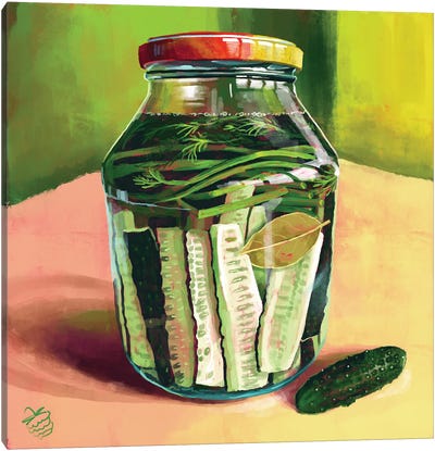 A Jar Of Pickles Canvas Art Print - Vegetable Art