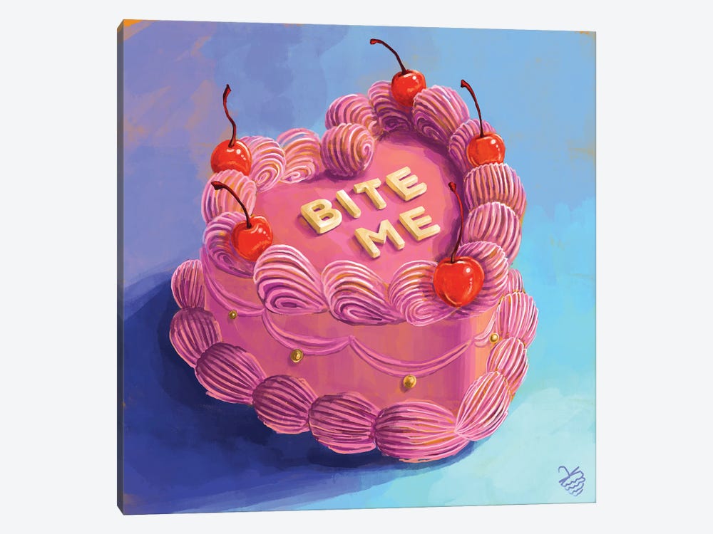 "Bite Me" Heart-Shaped Cake by Very Berry 1-piece Canvas Artwork