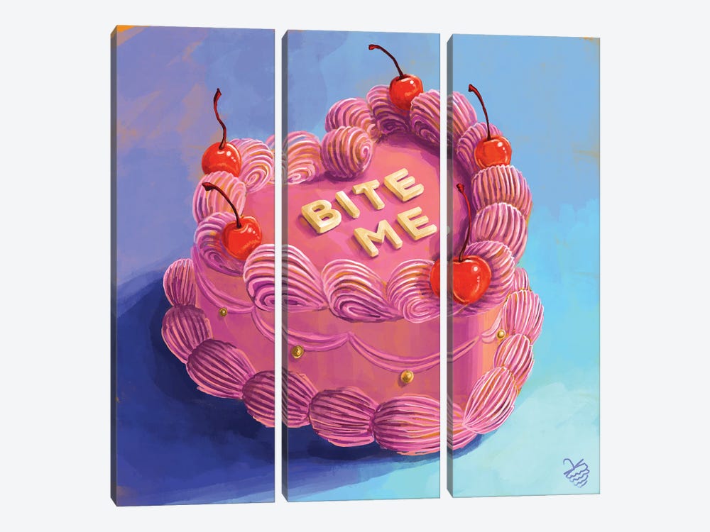 "Bite Me" Heart-Shaped Cake by Very Berry 3-piece Canvas Artwork