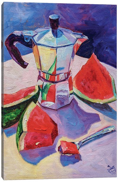 Moka Pot And Watermelons Canvas Art Print - Very Berry