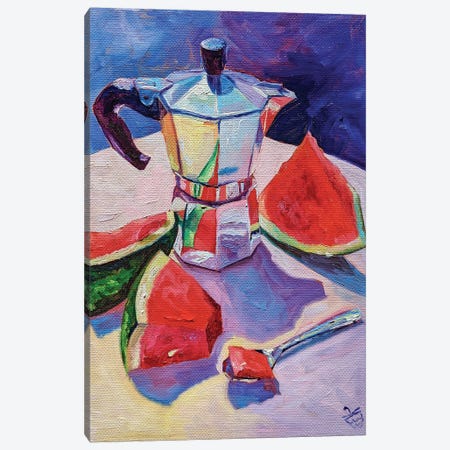Moka Pot And Watermelons Canvas Print #VRB94} by Very Berry Art Print