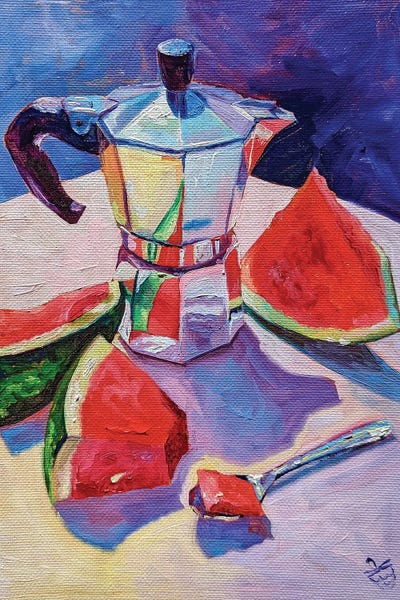 Food & Drink Still Life: Moka Pot And Watermelons by Very Berry