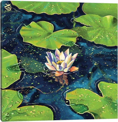 Water Lily In A Pond Canvas Art Print - Very Berry