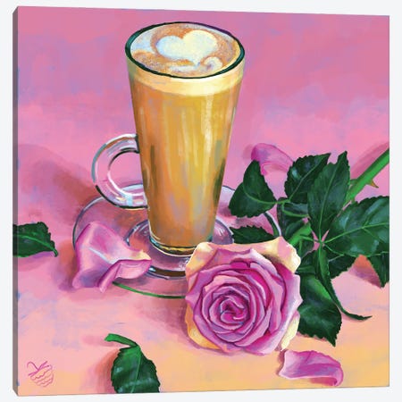 Heart Cappuccino And A Rose Canvas Print #VRB99} by Very Berry Canvas Art