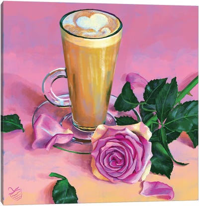 Heart Cappuccino And A Rose Canvas Art Print - Very Berry