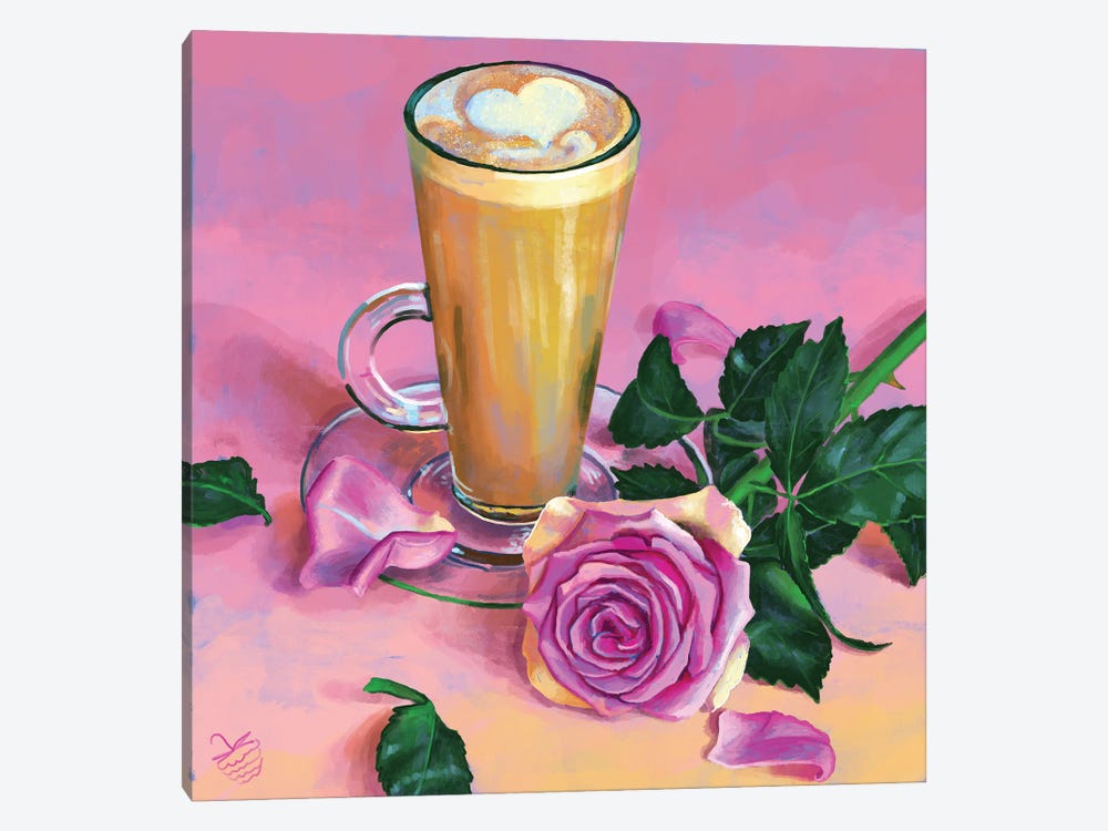 Heart Cappuccino And A Rose by Very Berry 1-piece Canvas Artwork