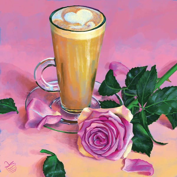 Fine Art Print: Heart Cappuccino And A Rose by Very Berry
