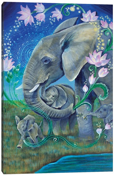 Elephants For Peace Canvas Art Print - Mandala Art
