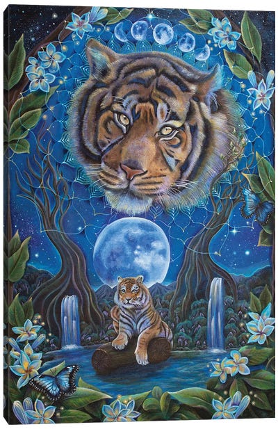 Tiger At Moonlight Canvas Art Print - Verena Wild