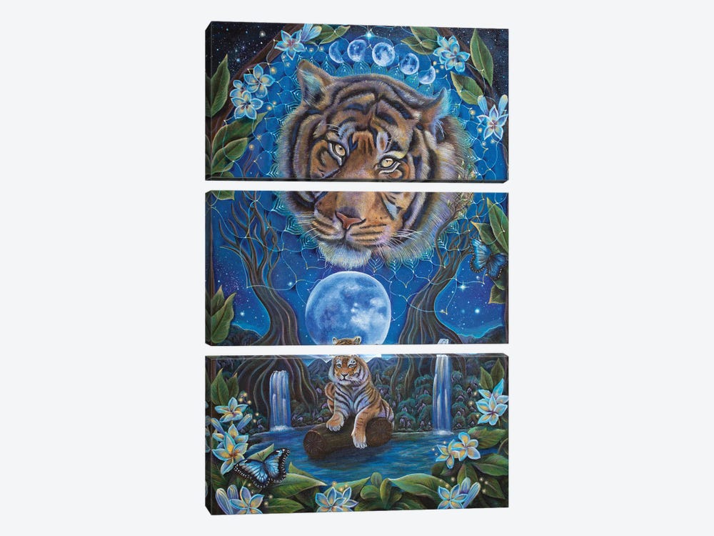Tiger At Moonlight by Verena Wild 3-piece Art Print