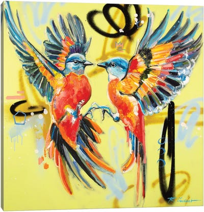 Birdy Kiss Canvas Art Print - Love Birds