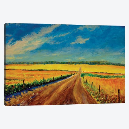 Oil Painting Road In A Yellow Field Of Ripe Grain Ears Russian Landscape Art Canvas Print #VRY1000} by Valery Rybakow Canvas Art Print