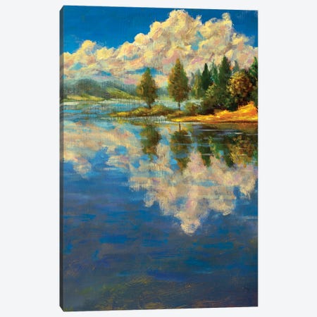 Vertical Painting Landscape Autumn Trees And Clouds Reflected In Water Canvas Print #VRY1004} by Valery Rybakow Canvas Artwork