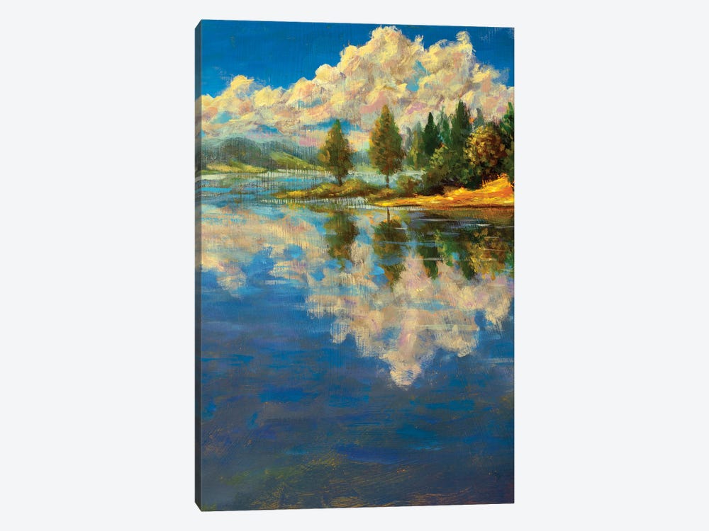 Vertical Painting Landscape Autumn Trees And Clouds Reflected In Water by Valery Rybakow 1-piece Canvas Wall Art