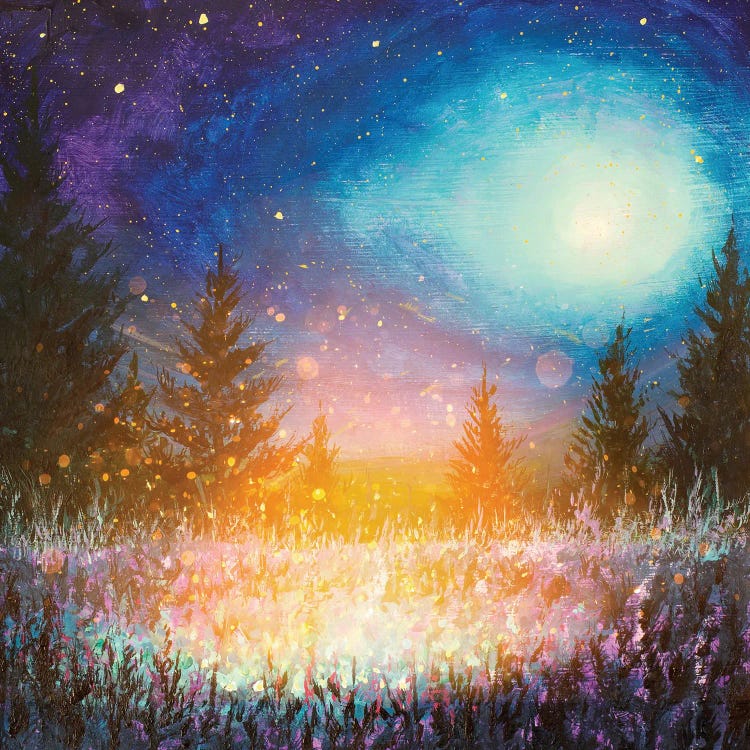 Night Fantasy Art Luminous Mystical Landscape