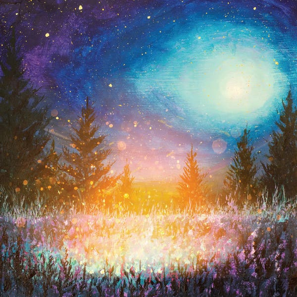 Night Fantasy Art Luminous Mystical Landscape