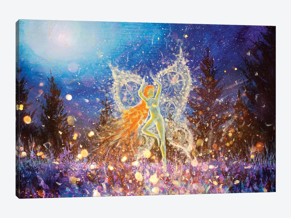 Glowing Night Fairy Girl Butterfly In Magical Night Forest by Valery Rybakow 1-piece Canvas Artwork