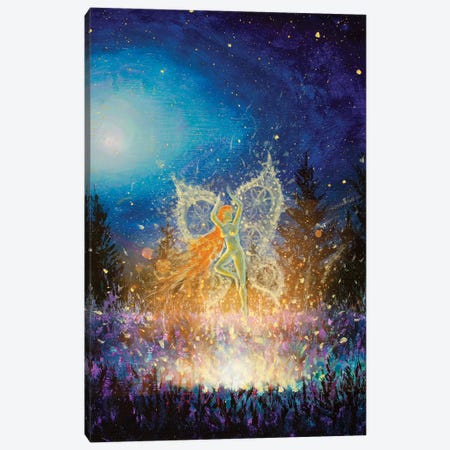 Glowing Night Fairy Girl Butterfly In Magical Night Forest II Canvas Print #VRY1009} by Valery Rybakow Canvas Art Print