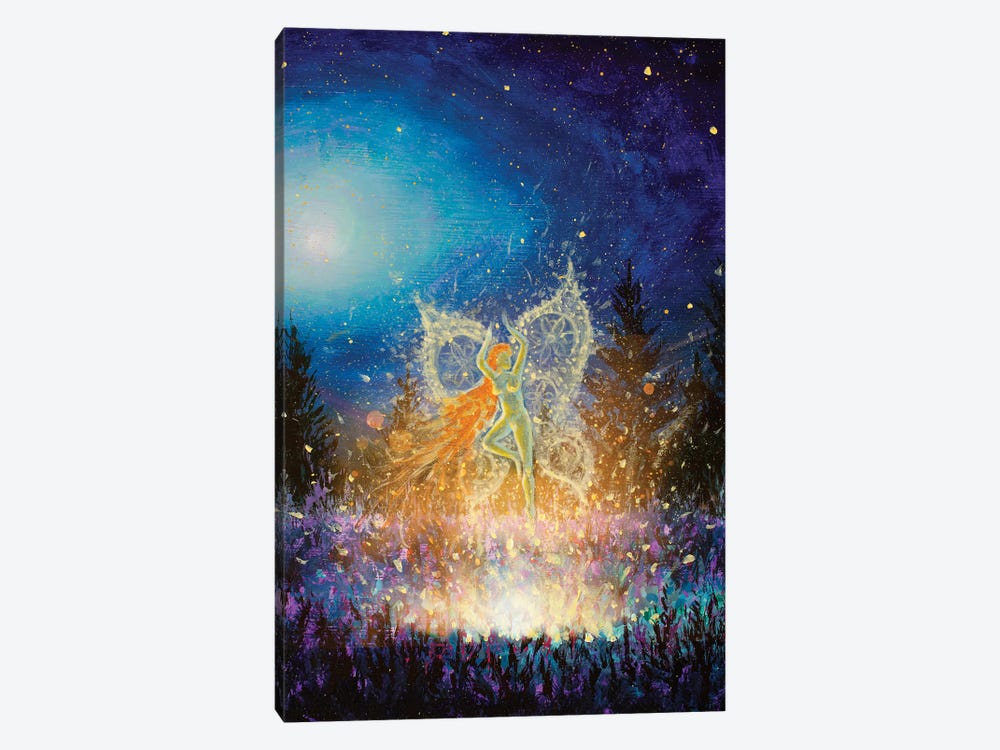 Glowing Night Fairy Girl Butterfly In Magical Night Forest II by Valery Rybakow 1-piece Canvas Art Print