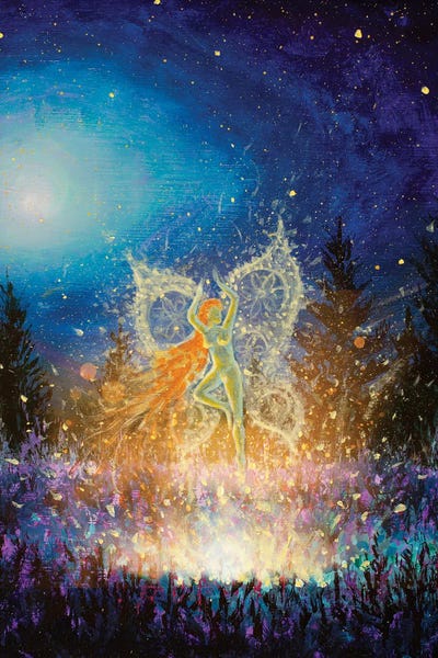 Valery Rybakow: Glowing Night Fairy Girl Butterfly In Magical Night Forest II by Valery Rybakow
