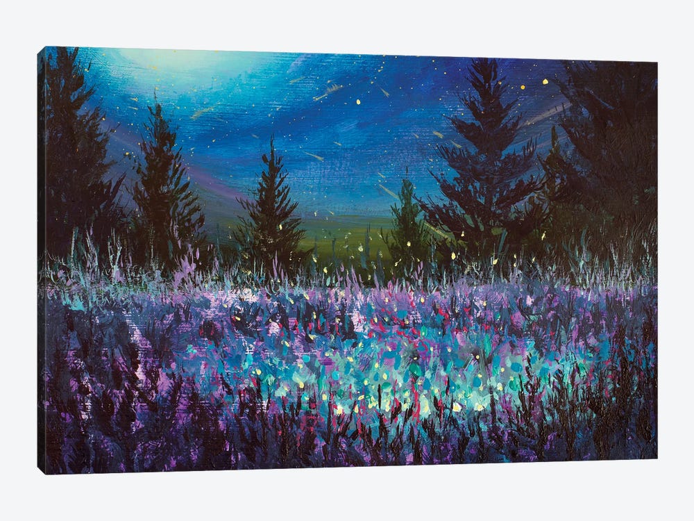 Purple Night Forest Landscape by Valery Rybakow 1-piece Canvas Print