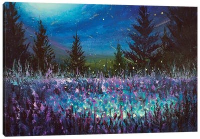 Purple Night Forest Landscape Canvas Art Print - Valery Rybakow
