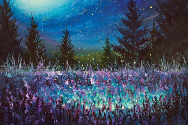 Valery Rybakow: Purple Night Forest Landscape by Valery Rybakow