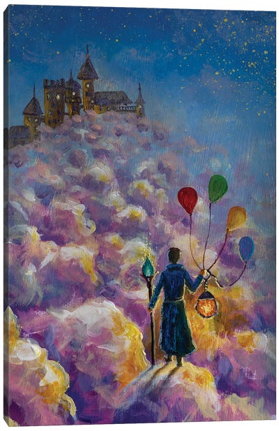 Sorcerer King Returns To His Magic Castle In Purple Clouds Canvas Art Print - Kings & Queens