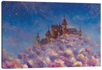 Fantasy Art Castle In Purple Fluffy Clouds Canvas Art Print - Castle & Palace Art