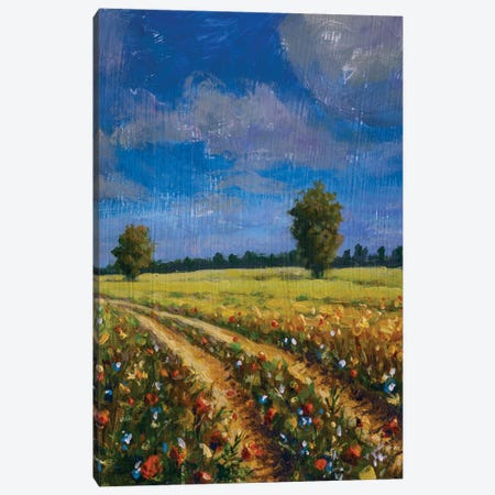 Road In A Yellow Flower Field Russian Landscape Canvas Print #VRY1020} by Valery Rybakow Art Print