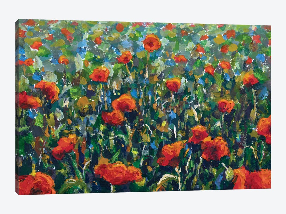 Red Wild Flowers Poppies In Green Grass by Valery Rybakow 1-piece Art Print
