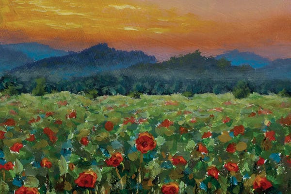 Poppies: Beautiful Landscape Sunset Over The Mountains by Valery Rybakow