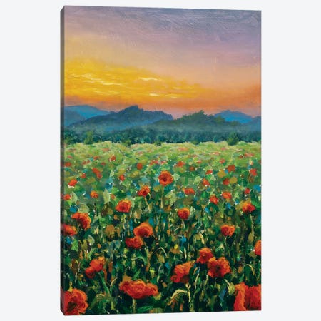 Sunset Over The Red Poppy Field Canvas Print #VRY1023} by Valery Rybakow Art Print