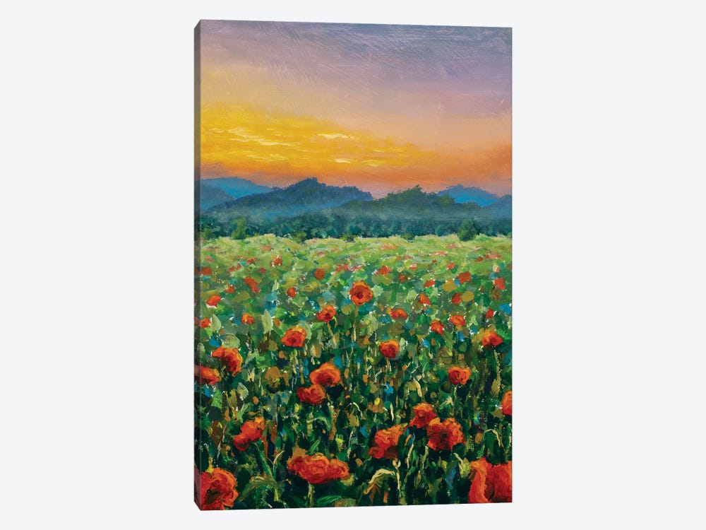 Sunset Over The Red Poppy Field by Valery Rybakow 1-piece Canvas Art Print