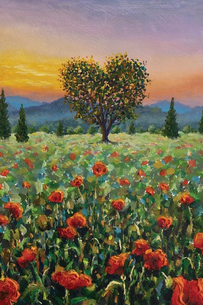 Valery Rybakow: Romantic Art Painting Beautiful Tree In Shape Of Heart by Valery Rybakow