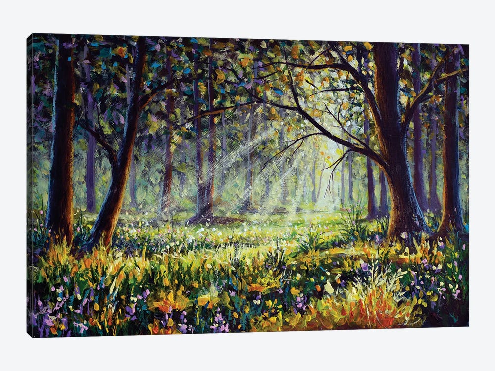 Flowers In Sunny Forest Landscape by Valery Rybakow 1-piece Canvas Art Print