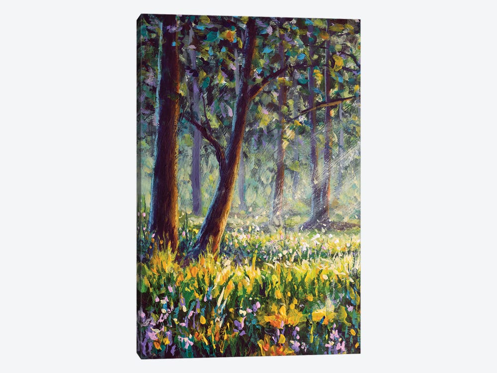Sunny Scenery In Dreamy Colors Showing A Forest With The Sun Behind A Tree by Valery Rybakow 1-piece Canvas Wall Art