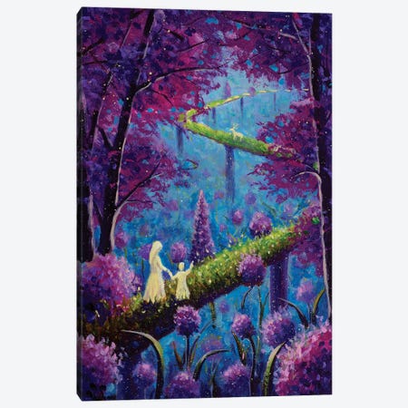 Mother With Daughter Walks Along A Road Among Beautiful Pink Purple Flowers Trees Canvas Print #VRY1043} by Valery Rybakow Canvas Print
