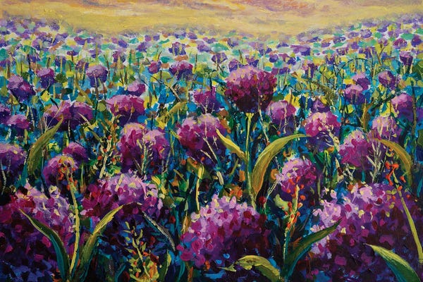 Valery Rybakow: Pink Purple Flowers Wildflower In Blue Green Grass Close-Up by Valery Rybakow