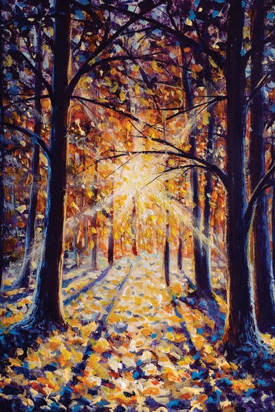 Valery Rybakow: Winter Painting Of Sunset In Snowy Forest by Valery Rybakow