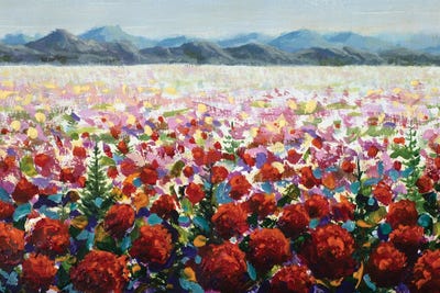 Alpine Meadows Filled With Red Wildflower Poppies In The Mountains by Valery Rybakow canvas print