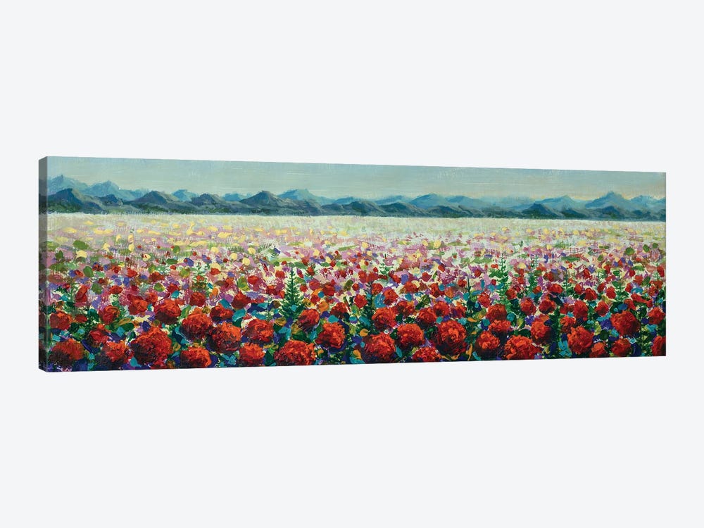 Meadows Filled Red Wildflower Poppies In Mountains by Valery Rybakow 1-piece Canvas Artwork