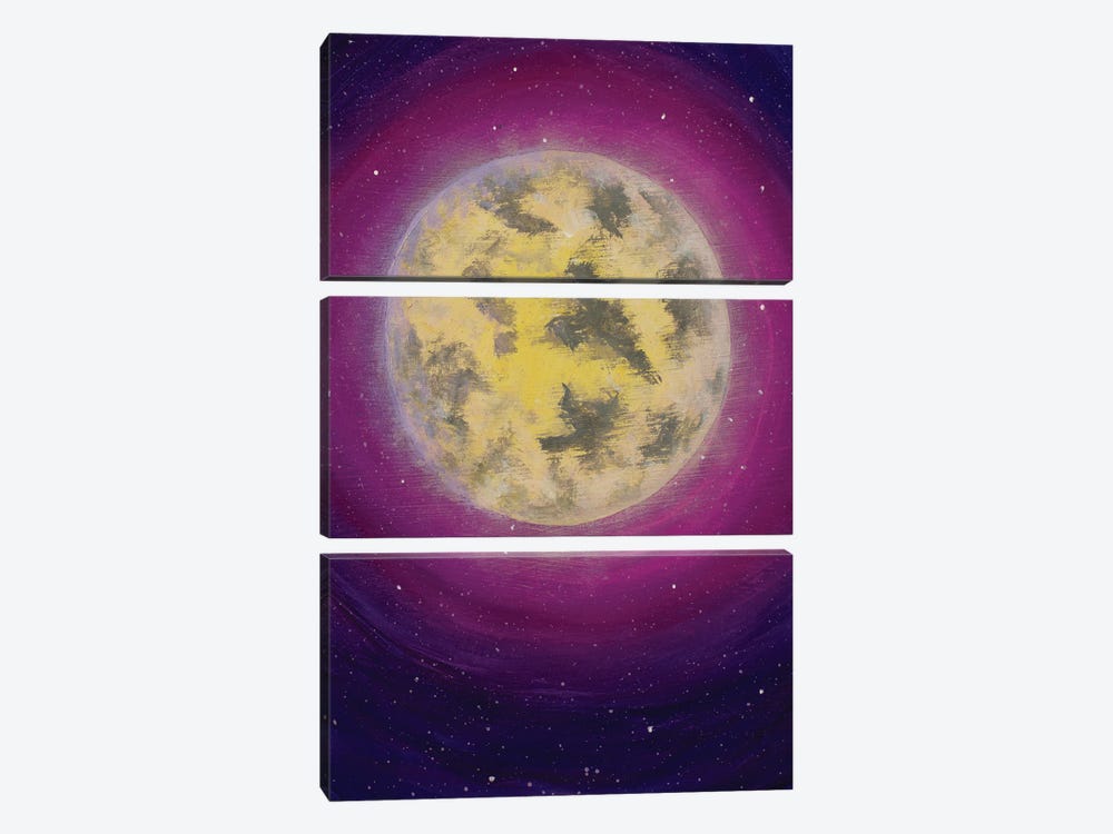 Big Moon In Pink Purple Starry Sky by Valery Rybakow 3-piece Canvas Print